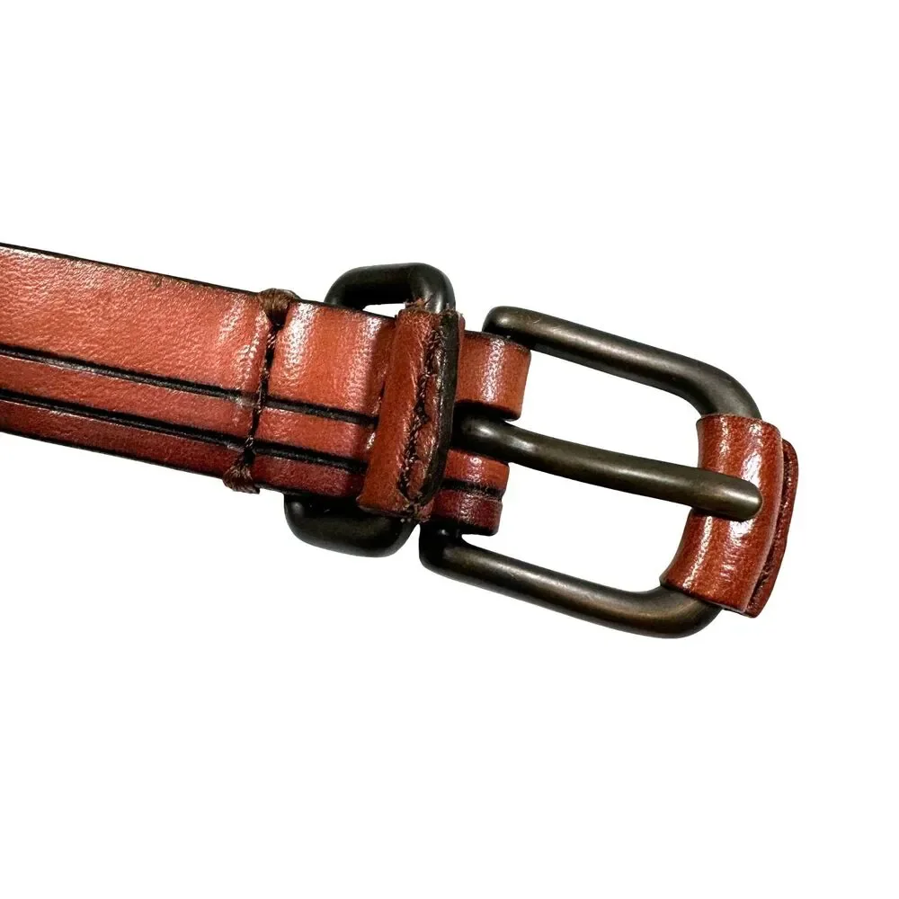 Fossil Belt Genuine Leather Size Large Brown BT3830231 Black Pinstripe Career